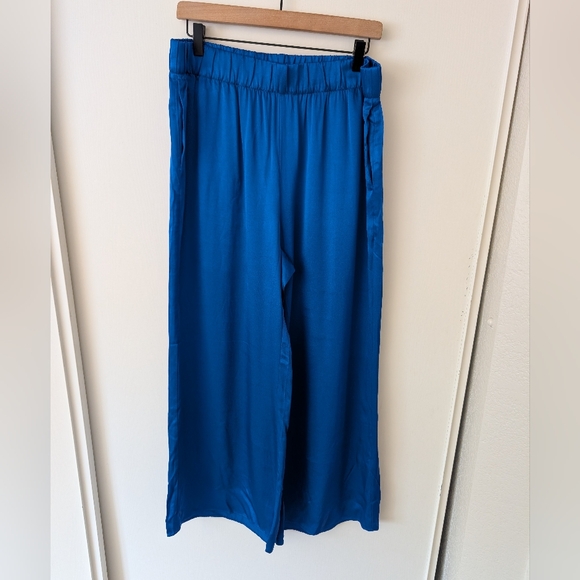 J. Crew Pants - J. Crew Womens 14 Blue Satin Wide Leg Pull On Pants NWT Preppy Vacation Resort